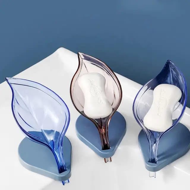 Leaf Design Self-Draining Soap Dish – No Drilling Required, Plastic Soap Saver for Bathroom or Kitchen