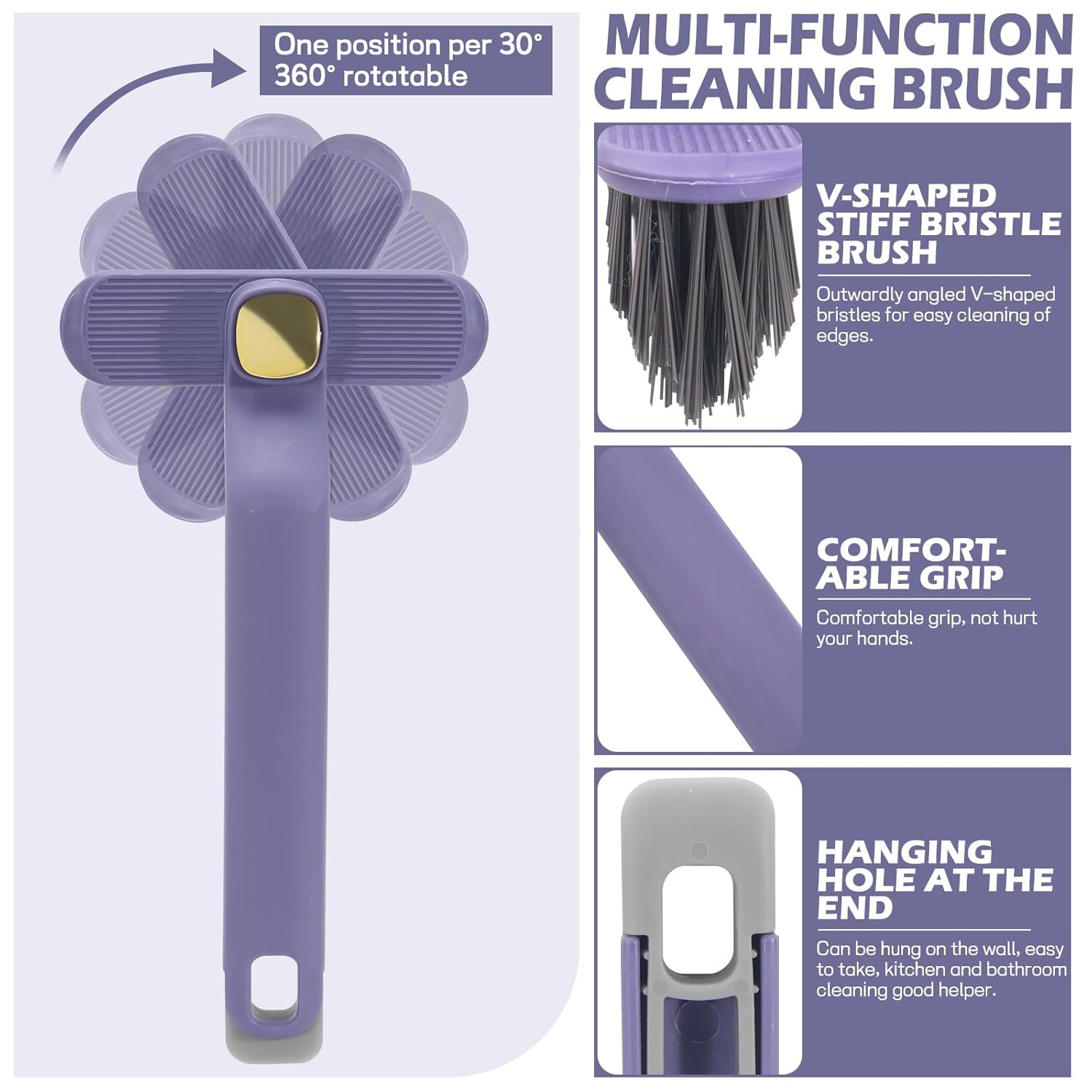 360° Rotating Hard Bristle Crevice Cleaning Brush for Bathroom, Kitchen & Tiles